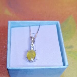 Natural Yellow Sapphires 14 K White Gold Silver 925 Pendant Necklace